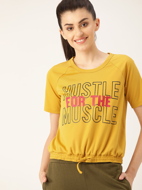 

DressBerry Women Mustard Yellow & Black Printed Blouson Top