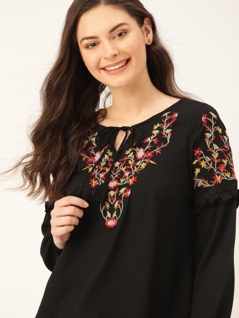 

DressBerry Women Black & Red Embroidered Top