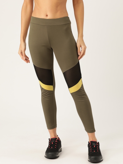 

DressBerry Women Olive Green & Black Colourblocked Tights