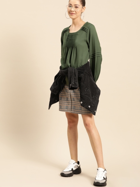 

DressBerry Women Olive Green Solid Top