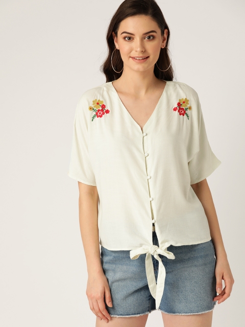 

DressBerry Women Off-White Embroidered Detail Top