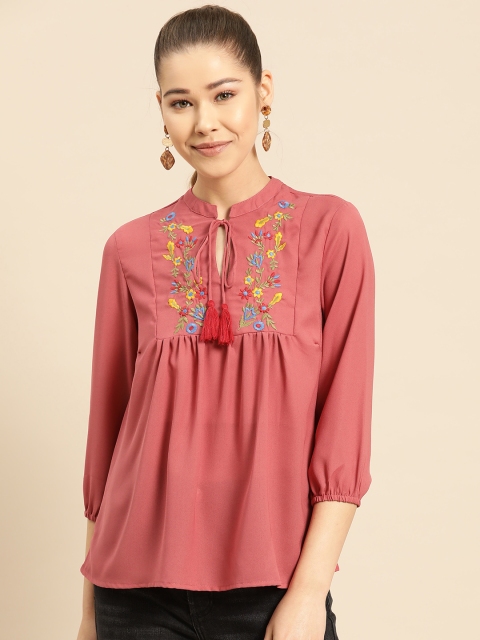 

DressBerry Women Dusty Pink Solid A-Line Top