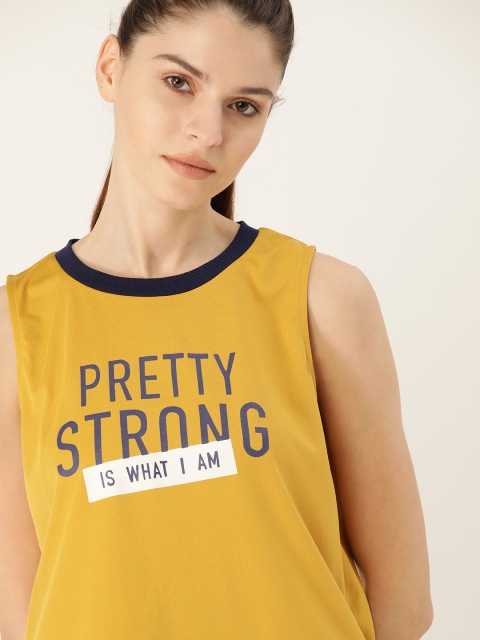 

DressBerry Women Mustard Yellow & Blue Printed Round Neck T-shirt