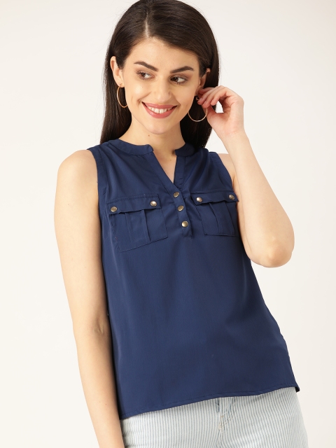 

DressBerry Women Navy Blue Solid Top