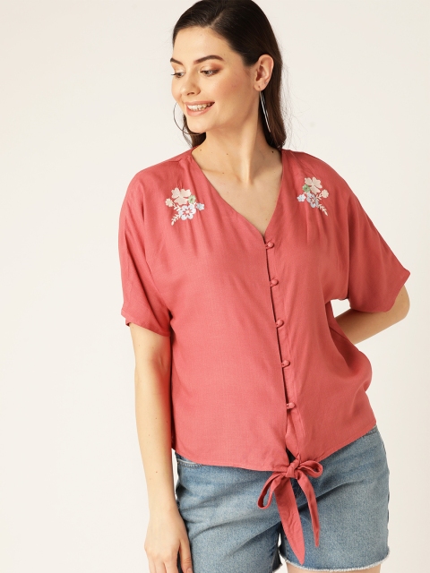 

DressBerry Women Rust Red Solid Boxy Top