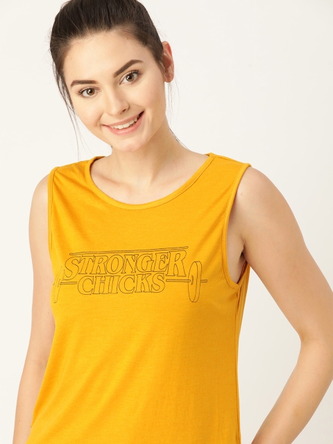 

DressBerry Women Mustard Yellow Printed Round Neck T-shirt