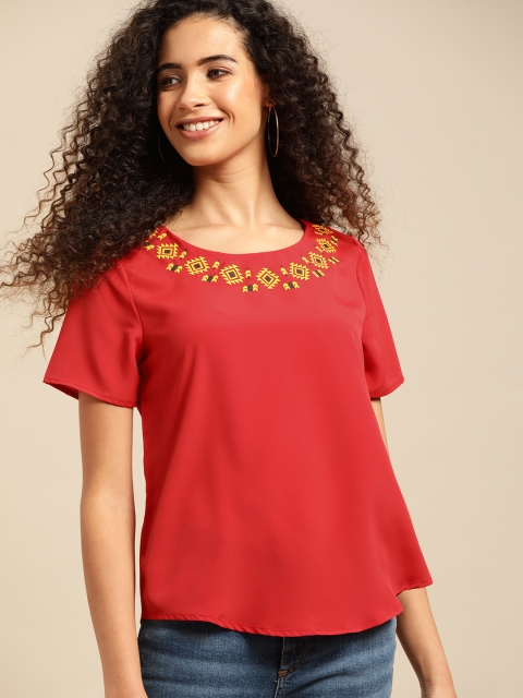 

DressBerry Women Red Solid Top
