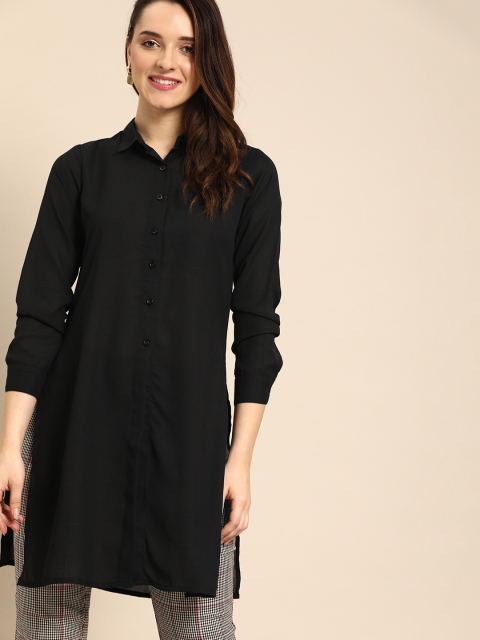 

DressBerry Women Black Regular Fit Solid Longline Casual Shirt