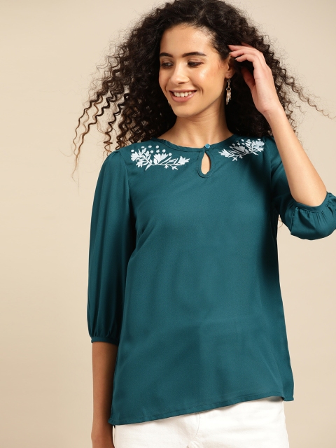 

DressBerry Women Teal Green Solid Top