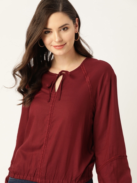 

DressBerry Women Maroon Solid Blouson Top