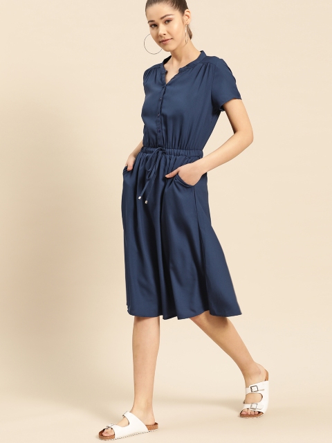 

DressBerry Women Navy Blue Solid A-Line Dress