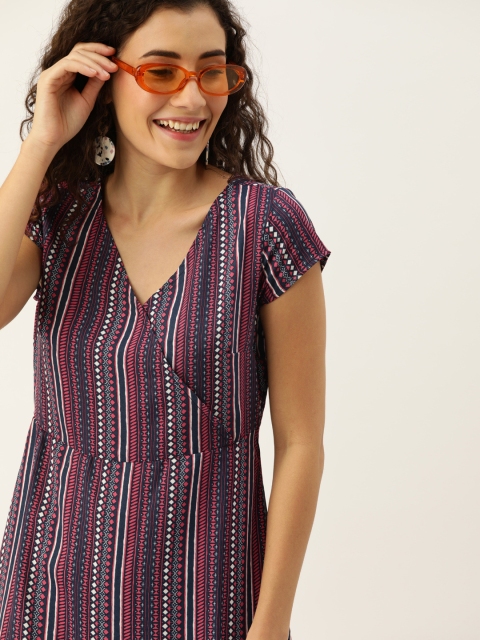 

DressBerry Women Navy Blue & Pink Printed Wrap Dress