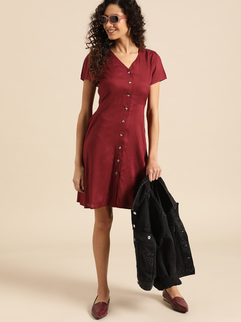 

DressBerry Women Maroon Solid A-Line Dress