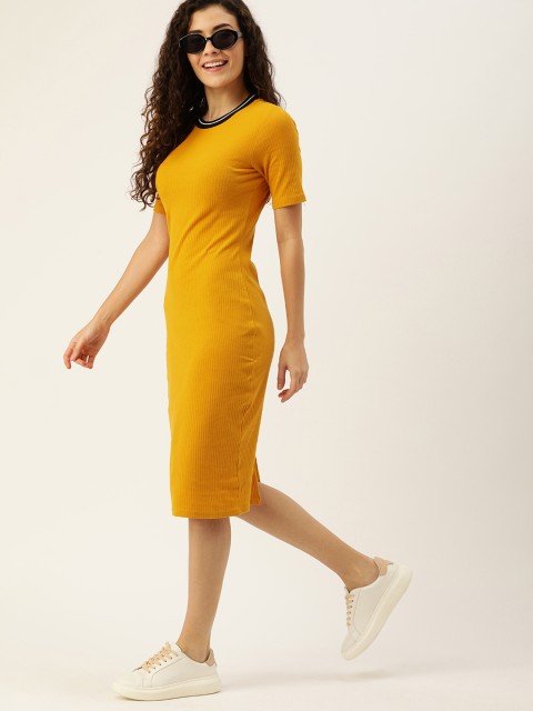 

DressBerry Women Mustard Yellow Ribbed T-shirt Dress