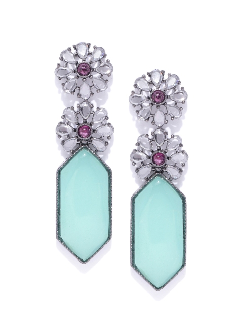 

ANESH Green & Gunmetal-Toned Geometric Drop Earrings