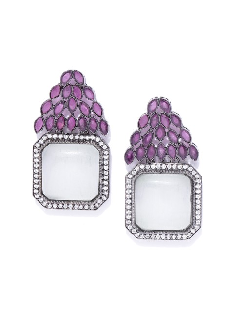 

ANESH Grey & Purple Rhodium-Plated CZ Studded Square Drop Earrings