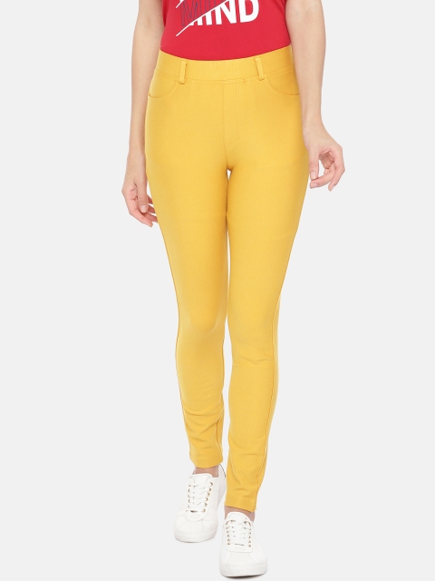 

Globus Women Yellow Slim Fit Solid Regular Trousers