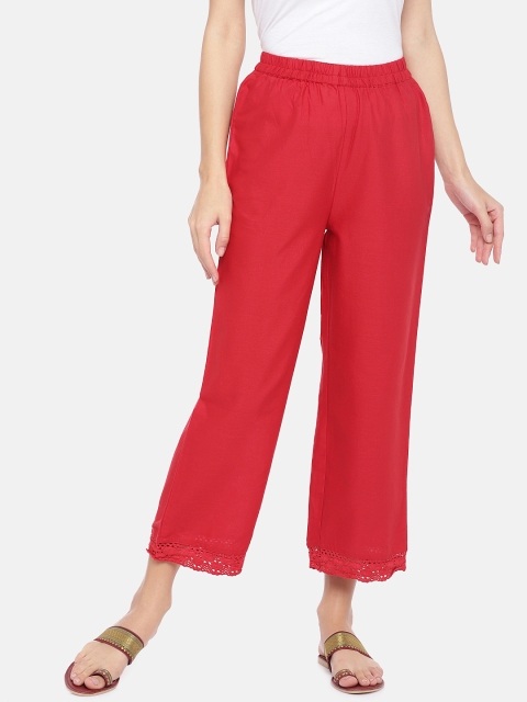 

Globus Women Red Slim Fit Solid Parallel Trousers