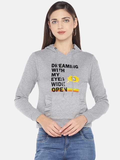 

Globus Women Grey Printed Hooded Sweatshirt