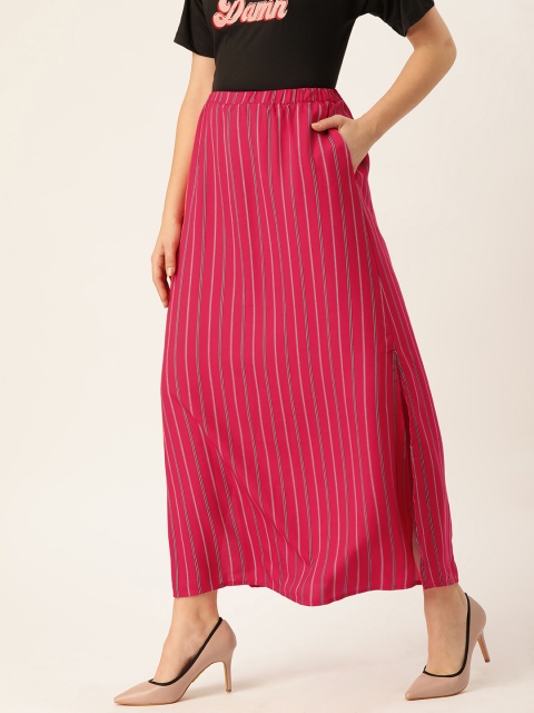 

DressBerry Women Pink & Black Striped A-Line Maxi Skirt