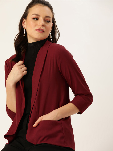 

DressBerry Women Maroon Solid Open Front Shrug
