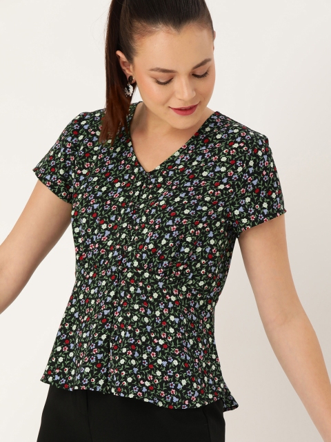 

DressBerry Women Black & Green Printed Shirt Style Top