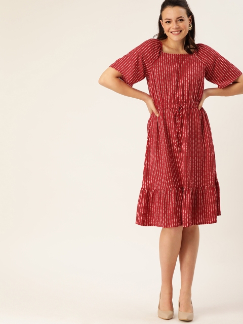 

DressBerry Women Red & White Printed Fit and Flare Dress