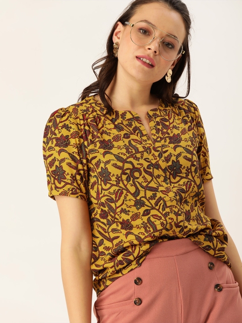 

DressBerry Women Mustard Yellow & Red Printed Top