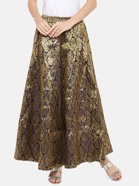 

Globus Women Navy Blue & Gold-Toned Self-Design Flared Maxi Ethnic Skirt