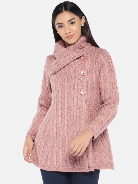 

Globus Women Pink Self Design Pea Coat