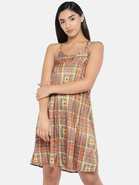 

Globus Women Beige & Blue Printed Fit and Flare Dress