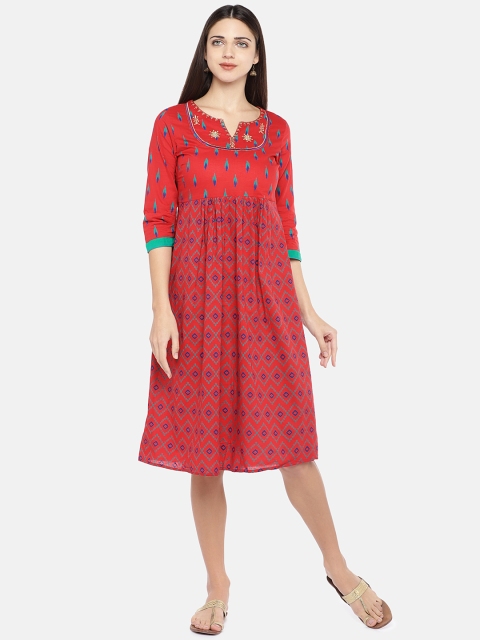 

Globus Women Red Printed Empire Dress