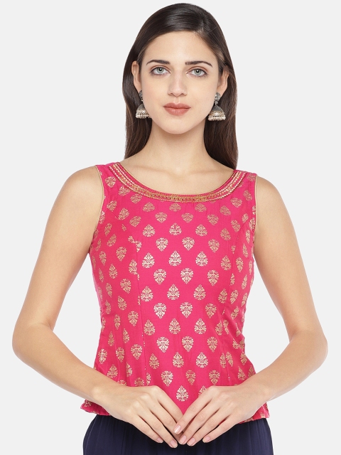 

Globus Women Pink Printed Fitted Top