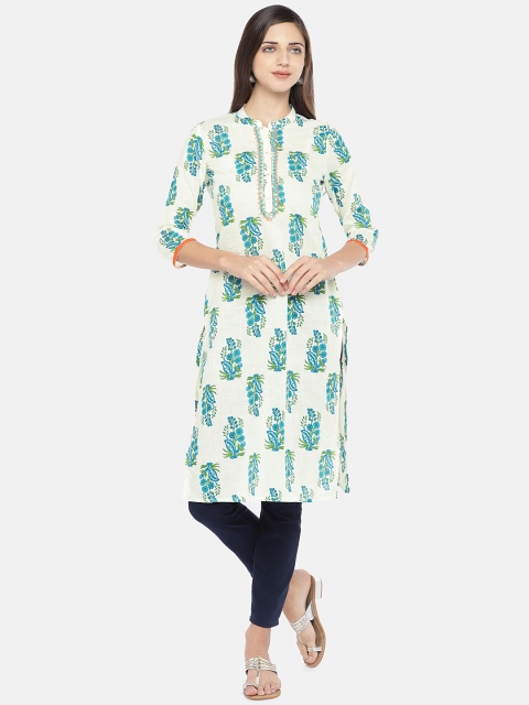 

Globus Women Blue & White Printed Straight Kurta