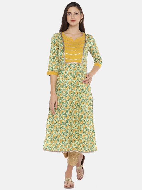 

Globus Women Yellow & Green Printed A-Line Kurta