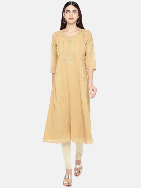 

Globus Women Beige Yoke Design A-Line Kurta