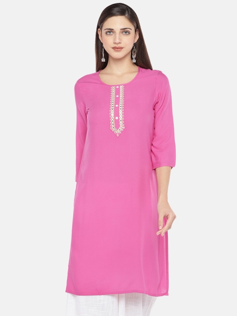 

Globus Women Pink Yoke Design Straight Kurta