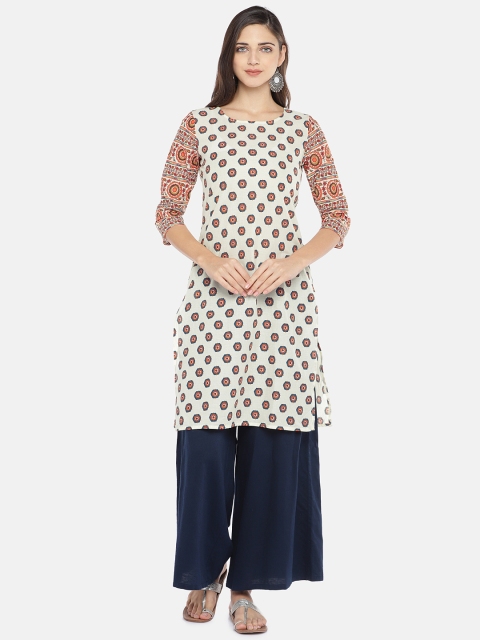 

Globus Women Cream-Coloured Printed Straight Kurta