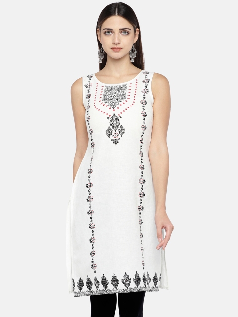 

Globus Women White & Black Printed Straight Kurta