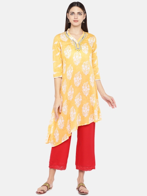

Globus Women Mustard & White Printed A-Line Kurta