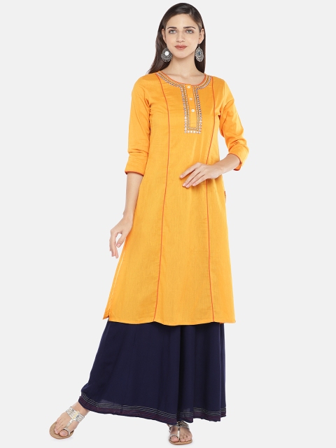

Globus Women Yellow Solid A-Line Kurta