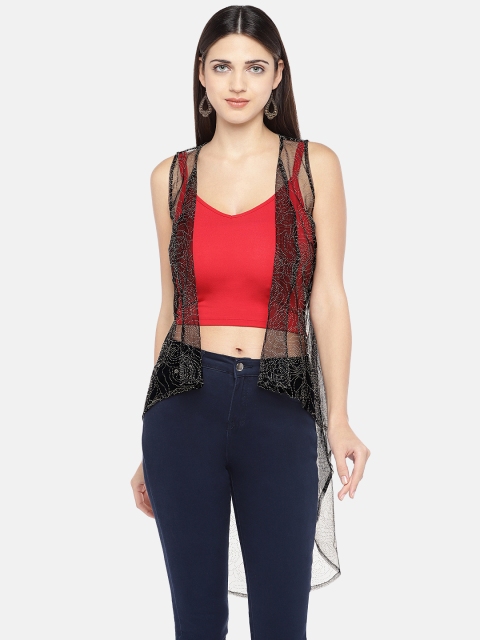 

Globus Women Black Self Design Open Front Shrug