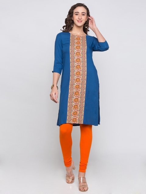 

Globus Women Blue & Orange Printed Straight Kurta