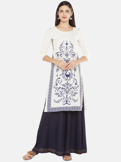

Globus Women White Printed Straight Kurta