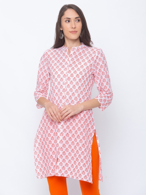 

Globus Women Off-White & Pink Printed Straight Kurta