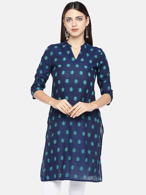 

Globus Women Navy Blue Printed A-Line Kurta