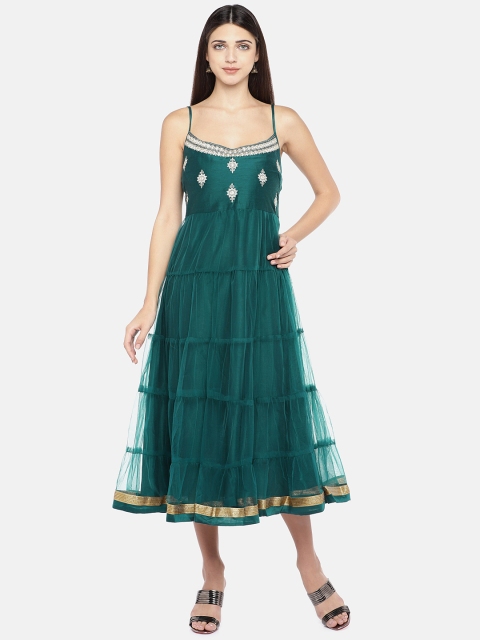 

Globus Women Teal Green Self Design Empire Dress