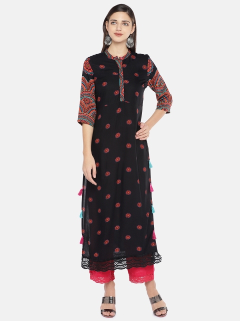 

Globus Women Black Printed Straight Kurta