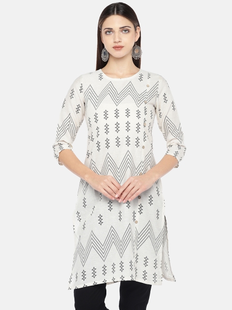 

Globus Women White Printed Straight Kurta