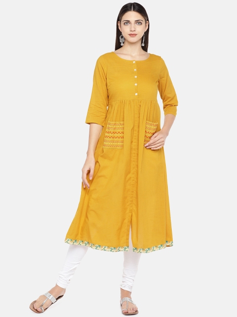 

Globus Women Mustard Solid A-Line Kurta